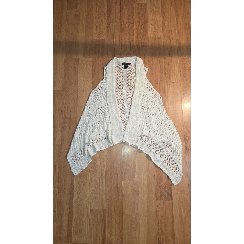 United States Sweaters White Open Knit Crochet Handkerchief Hem Vest Large